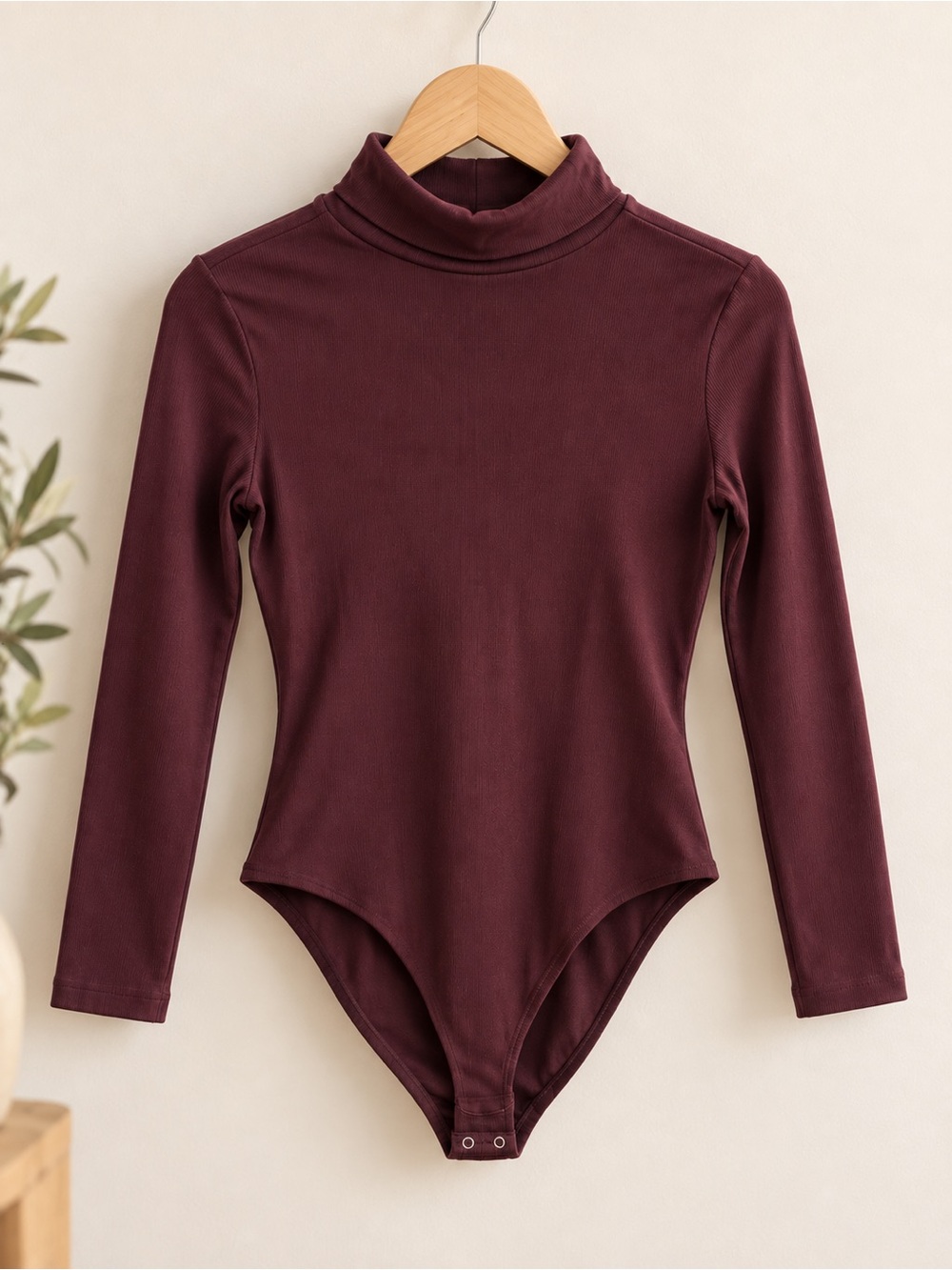 Together Women's Long Sleeve Turtleneck Bodysuit in Burgundy
